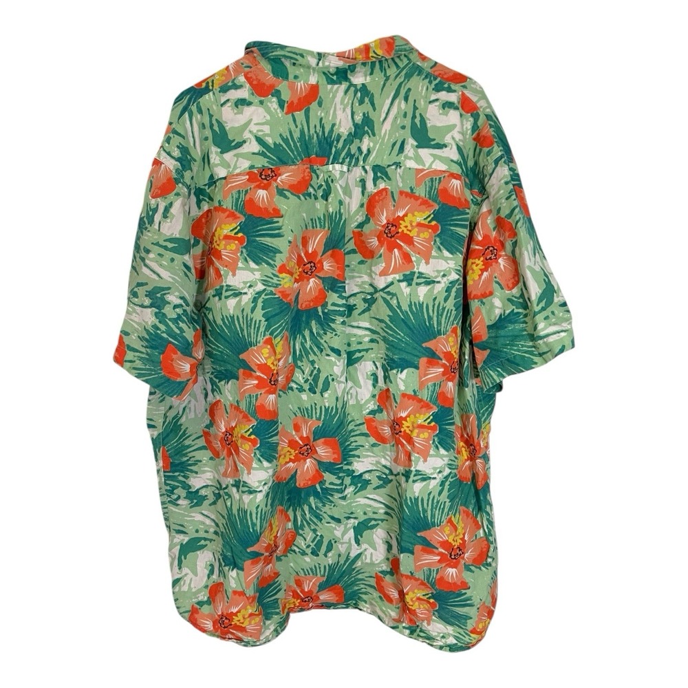 Saddlebred XXLT Green Orange Floral Hawaiian Shirt Cotton Linen Tropical Beach - Picture 5 of 7